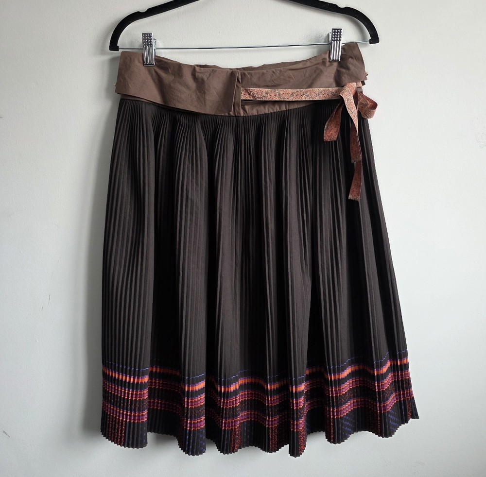HUGO Hugo Boss Roxana Pleated Midi Skirt Brown Wrap Tie Waist Size US 4